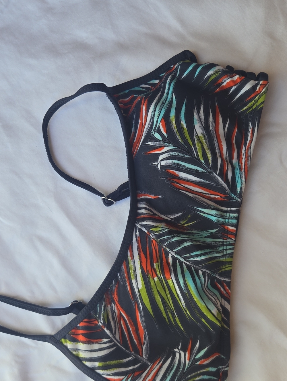 Mossimo Supply Co. Black Bikini Top with Red, Green & Teal Leaf Print